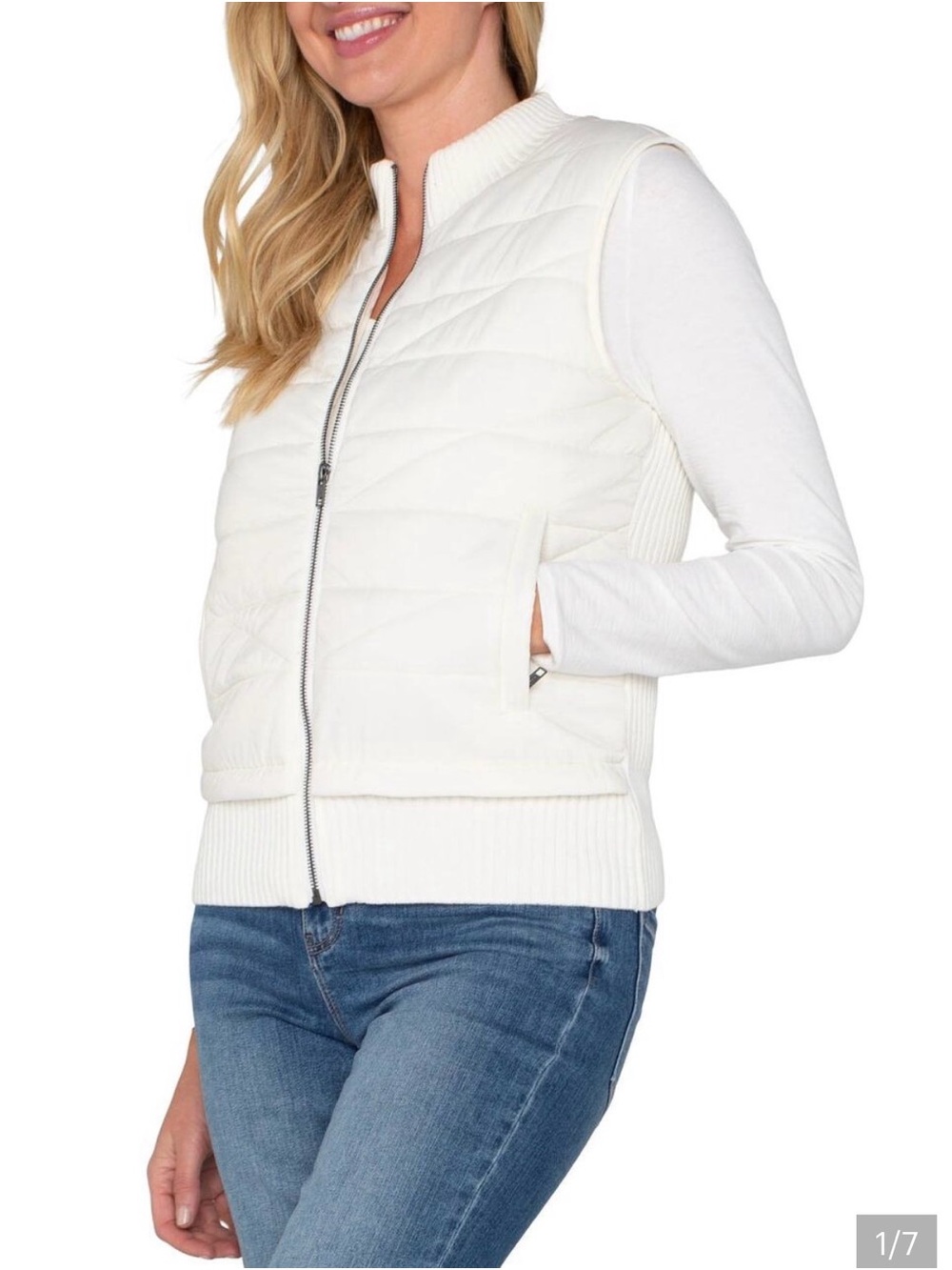 Liverpool Quilted Zip-Front Sweater Vest in White